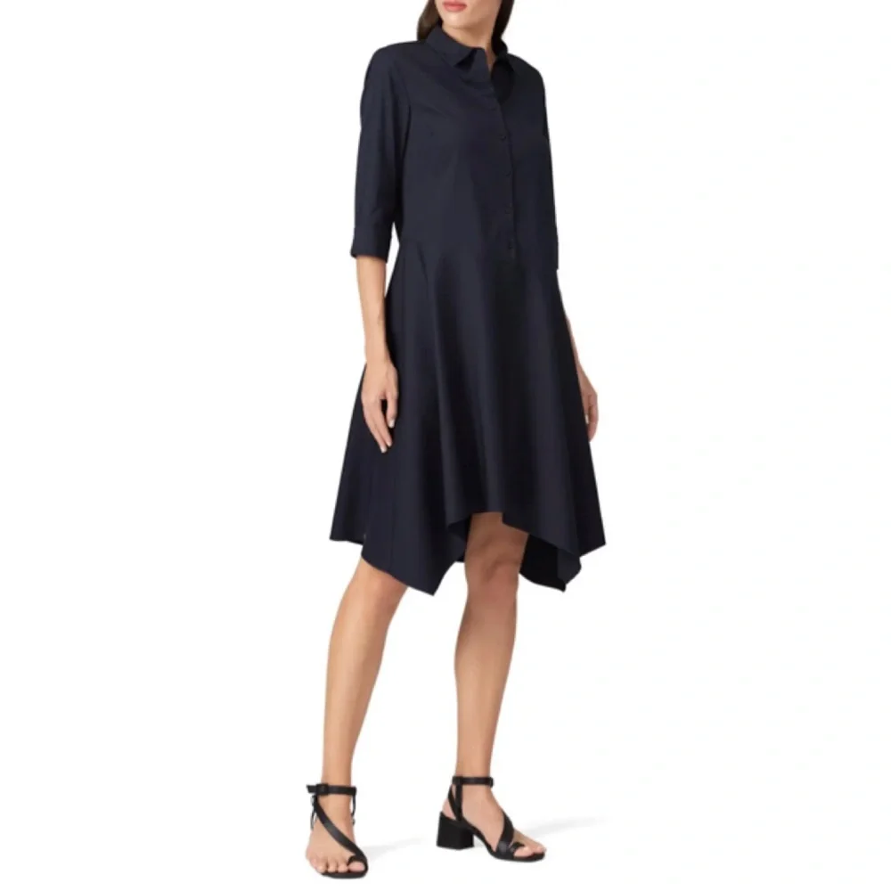 Lafayette 148 New York Ink Blue Rizzo Asymmetrical Dress Size 18 US $498